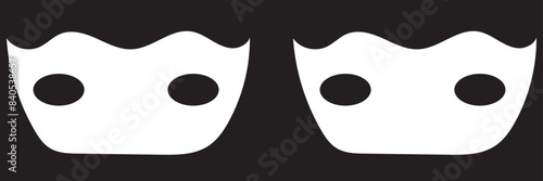Superhero or thief mask with eye slits vector black icon set. Masquerade costume mask silhouette hidden villain or burgar face. Simple design carnival incognito party masque clip art illustration.