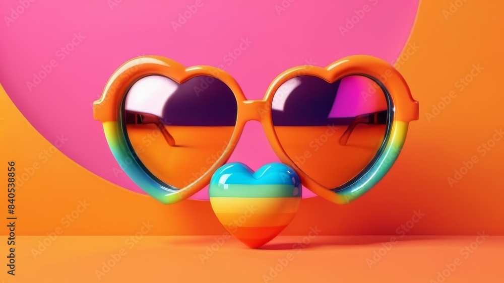 A rainbow heart with the sunglasses seamlessly blend into this vivid mirroring the colorful. A rainbow heart with the sunglasses seamlessly blend into this vivid mirroring the colorful.