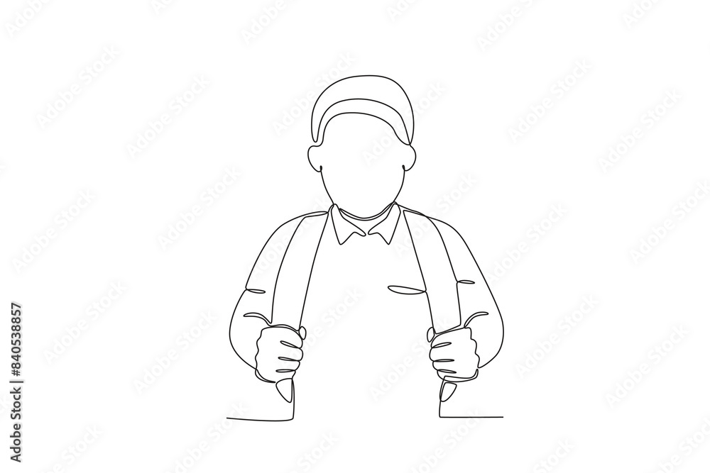 Continuous one line drawing of Student is holding a bag, student day concept. Modern continuous line draw design graphic vector illustration
Continuous one line drawing of Student is holding a bag, student day concept. Modern continuous line draw design graphic vector illustration