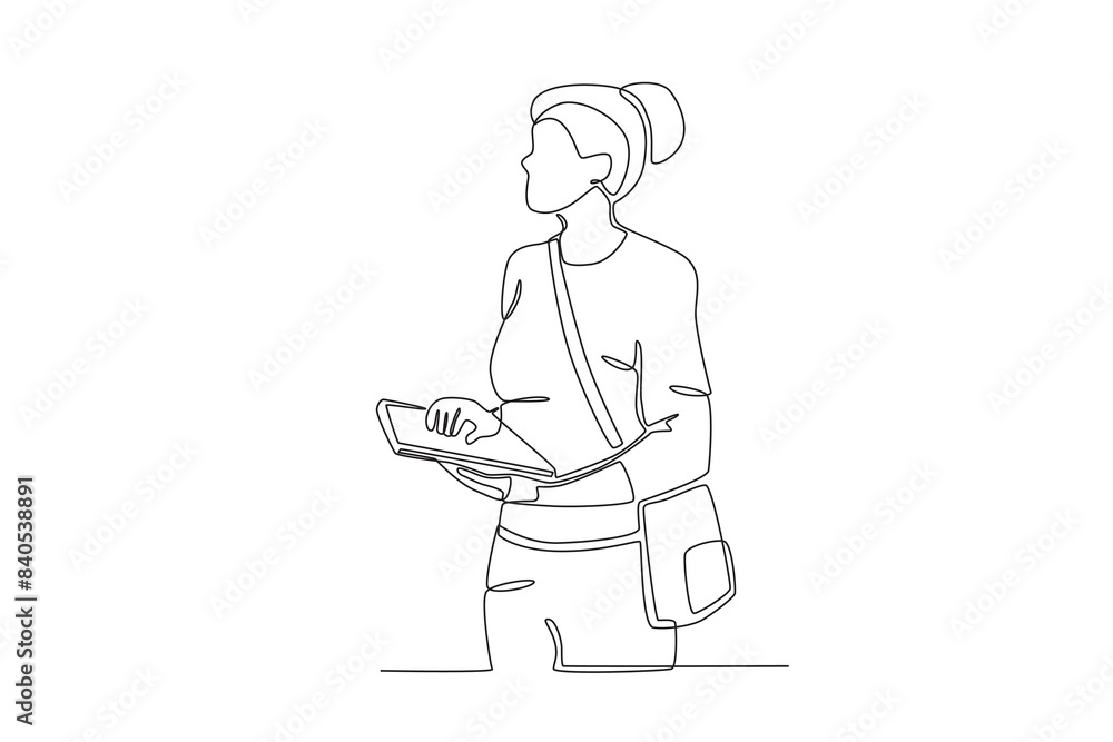 Continuous one line drawing of Student is holding a book, student day concept. Modern continuous line draw design graphic vector illustration
Continuous one line drawing of Student is holding a book, student day concept. Modern continuous line draw design graphic vector illustration