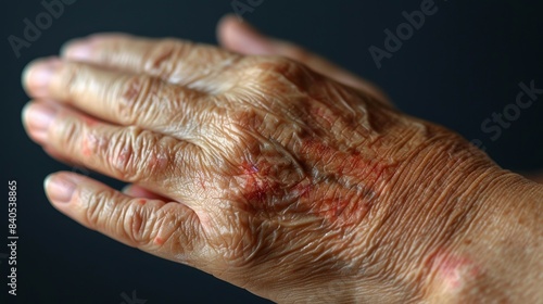 A hand with a rash on it