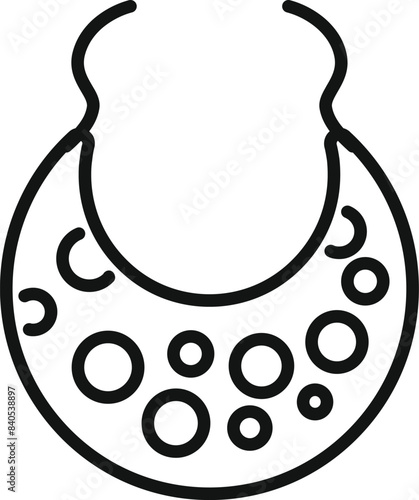 Simple black and white line drawing of a baby's bib with circle patterns