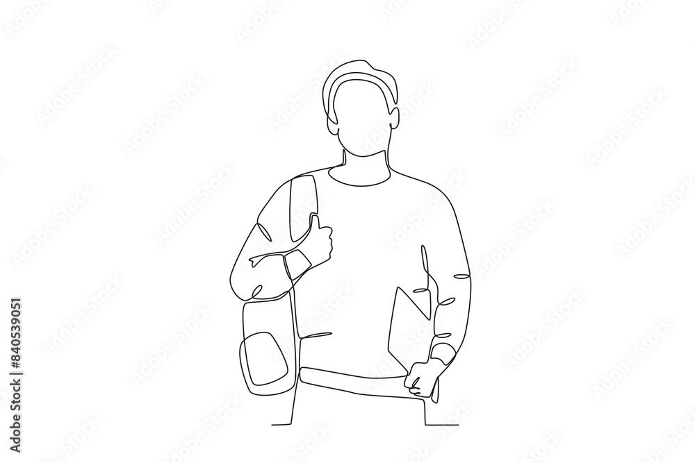Continuous one line drawing of Student is holding a book, student day concept. Modern continuous line draw design graphic vector illustration
Continuous one line drawing of Student is holding a book, student day concept. Modern continuous line draw design graphic vector illustration