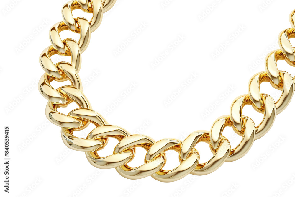 Obraz premium Close-up of a luxurious gold chain necklace with interlocking links, showcasing elegant design and rich colors perfect for fashion and jewelry themes.