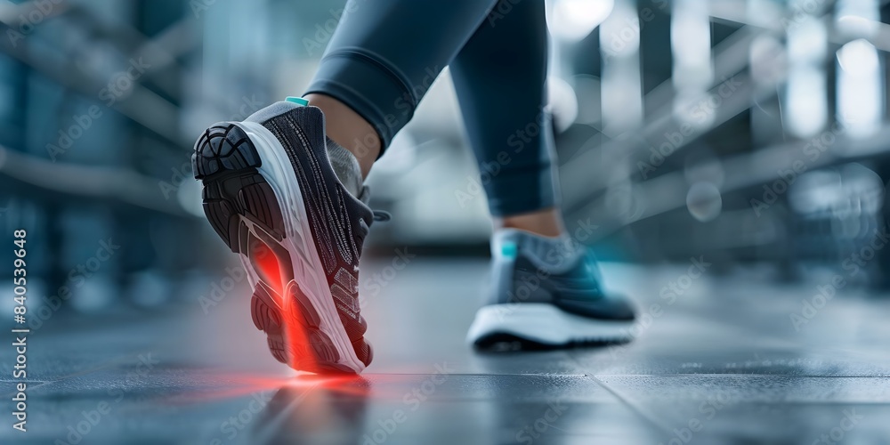 Heel spur injury impacting plantar ligament in the leg. Concept