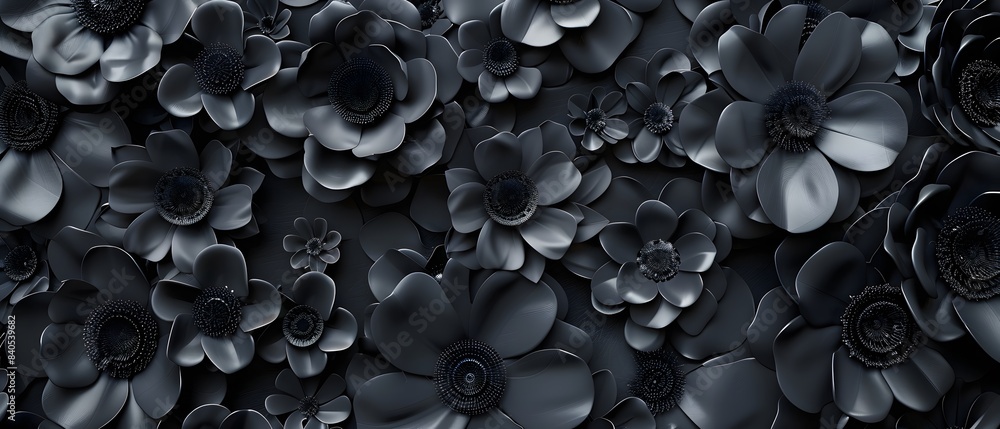 3d background, black flowers, geometric shapes 3d background, black flowers, geometric shapes