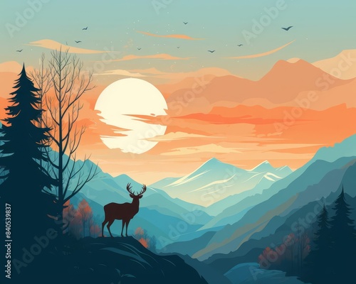 Diurnal mammal flat design top view mountain theme animation Tetradic color scheme