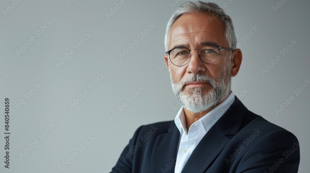 Businessman standing on white background in a mature portrait Businessman standing on white background in a mature portrait