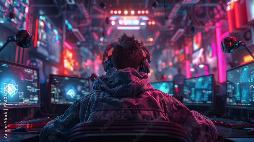 Craft an action-packed scene of a competitive esports tournament Craft an action-packed scene of a competitive esports tournament