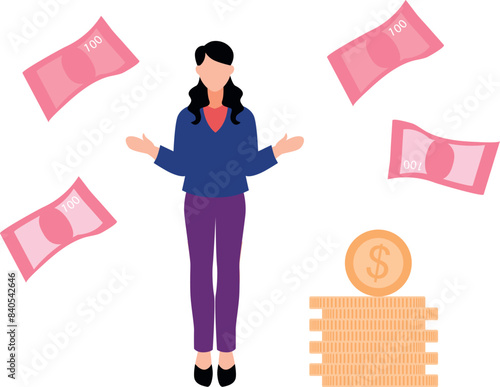 A girl shows a dollar cash.