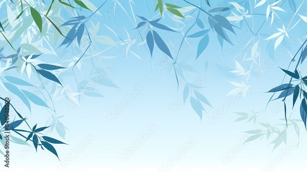 Naklejka premium Blue and white bamboo elements decorate poster background