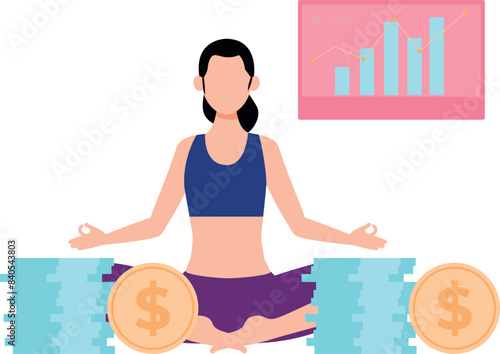 Girl is doing yoga near money.