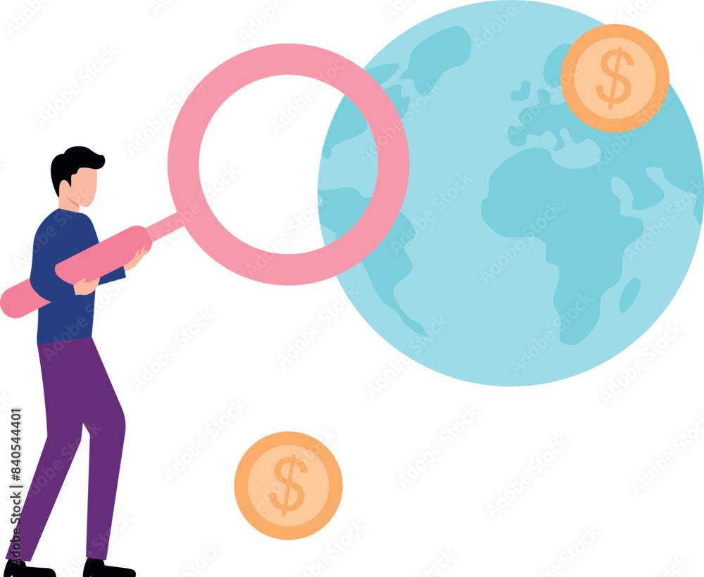 The boy is researching the global economy.