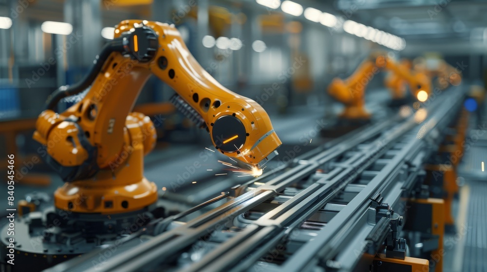 An industrial robotic arm system with software connected to an internet network to control welding robotics in intelligent factories with monitoring systems An industrial robotic arm system with software connected to an internet network to control welding robotics in intelligent factories with monitoring systems