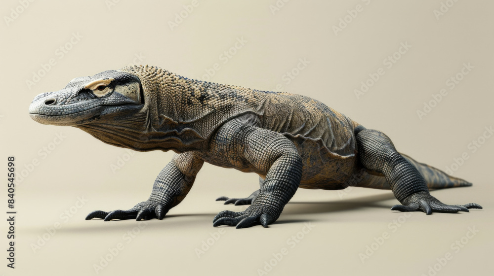 Obraz premium A Komodo dragon in a natural pose, showcasing its detailed scales and powerful presence, ideal for wildlife and nature themes.