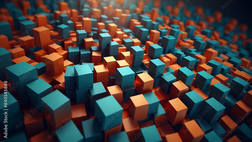 Fototapeta premium An abstract 3D business background featuring geometric shapes, modern elements, and a professional aesthetic, ideal for corporate presentations.