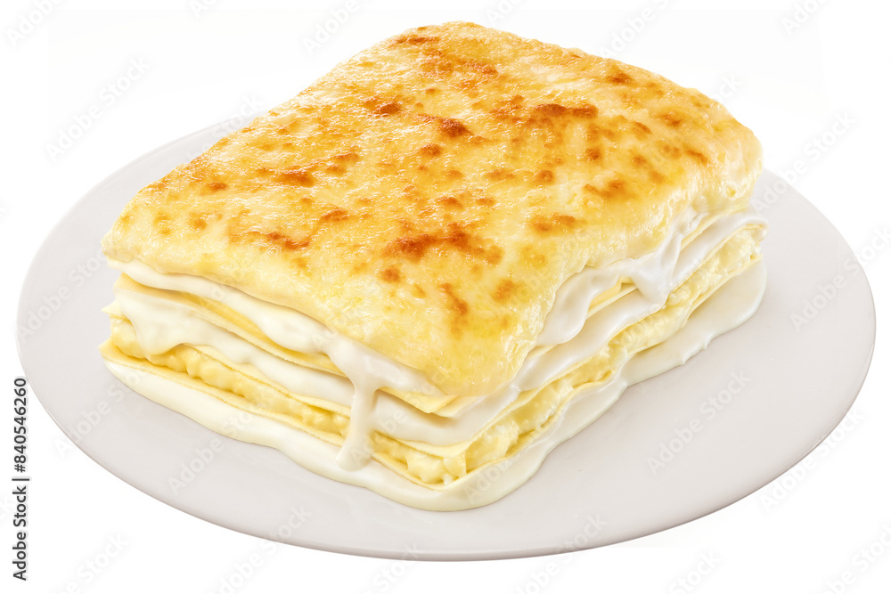 prato com lasanha de queijo gratinado isolado em fundo transparente - lasanha 4 queijos prato com lasanha de queijo gratinado isolado em fundo transparente - lasanha 4 queijos