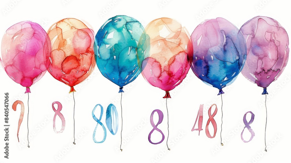 This watercolor 80th birthday clipart is isolated on a white background. This watercolor 80th birthday clipart is isolated on a white background.
