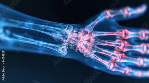 A hand is shown in a black background with a white skeleton