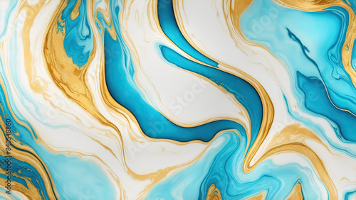 Golden, Blue and White pattern watery marble textured background
