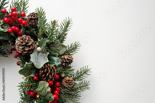 Realistic photograph of a complete Holiday wreaths solid stark white background  focused lighting