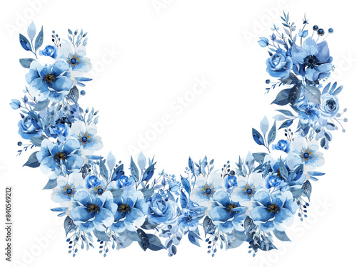 Blue flower frame background with watercolor