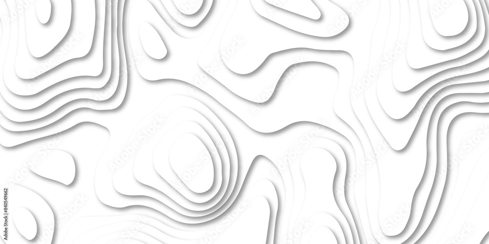 Fototapeta premium Abstract white paper cut background with line. 3d topography relief. Vector topographic illustration. realistic papercut decoration textured with wavy layer and shadow. seamless pattern wave design.