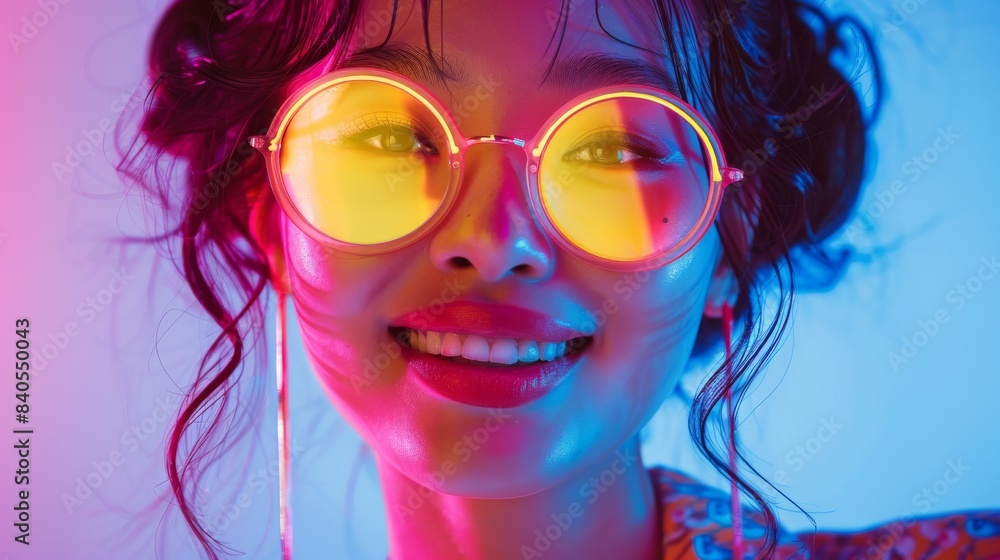 This beautiful asian fashionista is wearing neon clothes with a retro style that resembles the vaporwave fashion style of the Gen-Z generation. This beautiful asian fashionista is wearing neon clothes with a retro style that resembles the vaporwave fashion style of the Gen-Z generation.