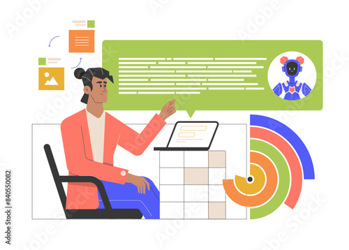 A handsome man sits with a laptop, makes a prompt to the neural network and receives an answer. The use of modern technologies and artificial intelligence in education, work, analysis and data search.