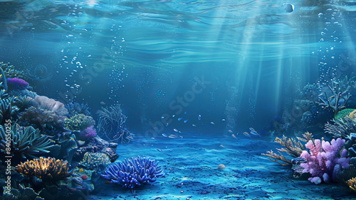 coral blue water in the ocean  oceanic view  underwater life scene  coral blue background