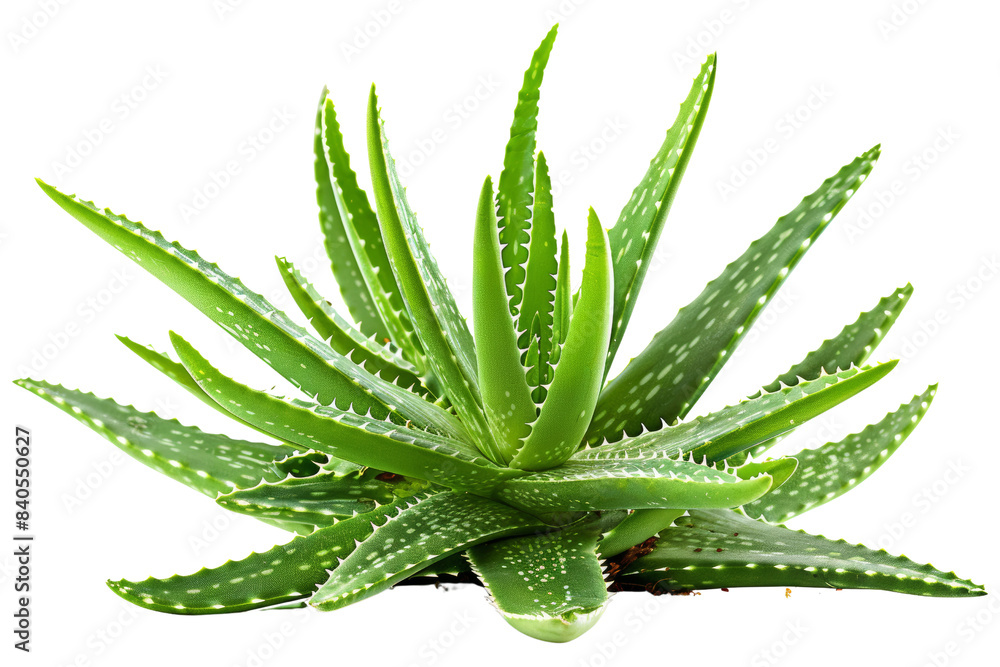 Close-Up of a Fresh Green Aloe Vera Plant with Spiky Leaves on a White Background - Perfect for Skincare, Health, and Wellness Themes Close-Up of a Fresh Green Aloe Vera Plant with Spiky Leaves on a White Background - Perfect for Skincare, Health, and Wellness Themes