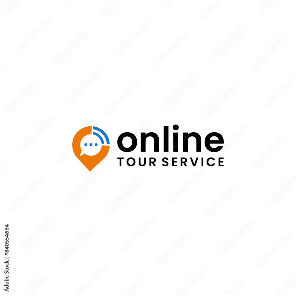 online tour travel service logo. pin place icon. chat bubble vector template with signal symbol online tour travel service logo. pin place icon. chat bubble vector template with signal symbol