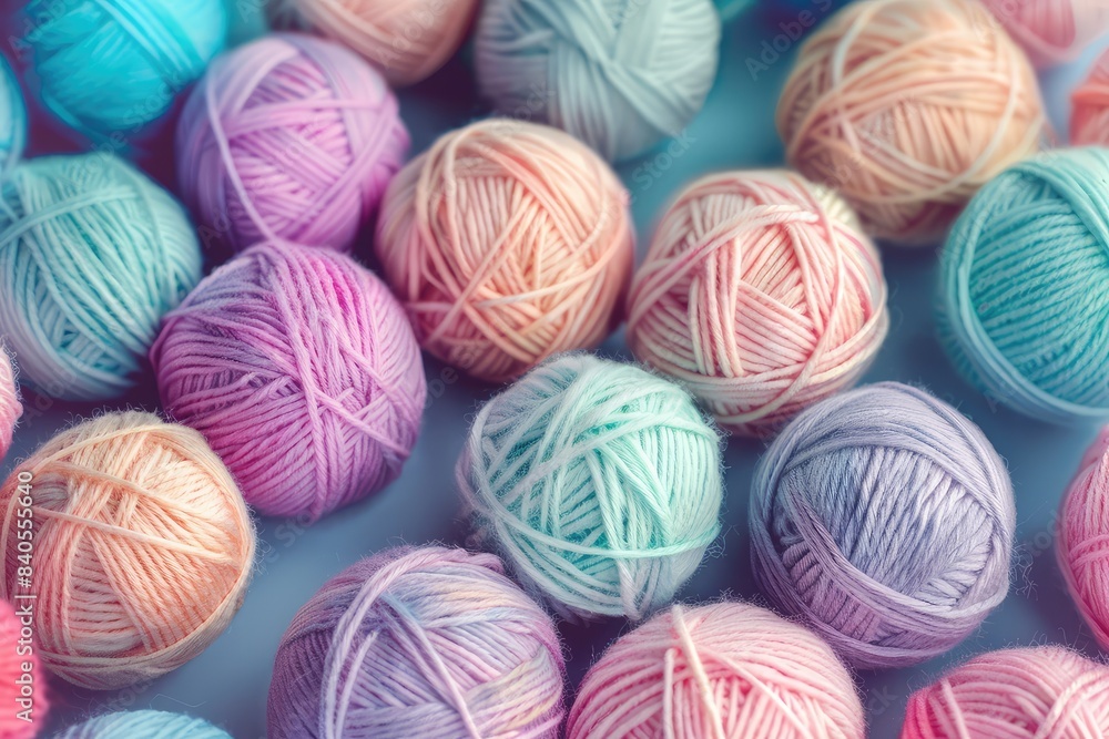 Abstract knitting background. Multicolored balls of yarn. Pastel soft colors Abstract knitting background. Multicolored balls of yarn. Pastel soft colors