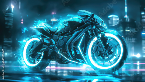 Background of bike with blue lights. Created with Ai