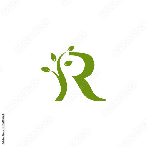 initial R nature organic tree leaf logo design