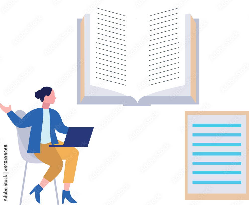 A girl is working on the laptop.