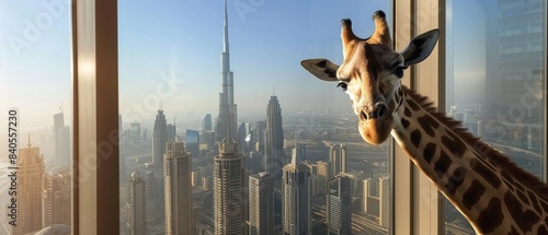 Giraffes as window cleaners for skyscrapers photo