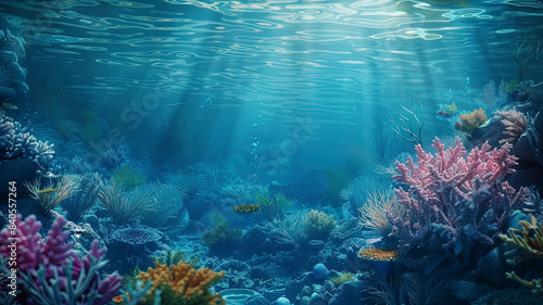 coral blue water in the ocean  oceanic view  underwater life scene  coral blue background