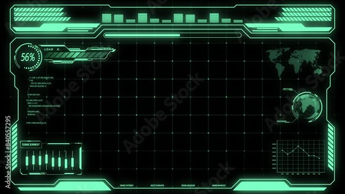 	
Digital HUD futuristic background motion graphic element cyber generated. Future technology interface data sci-fi display screen. Artificial intelligent analytic simulation, loop able video backgrou