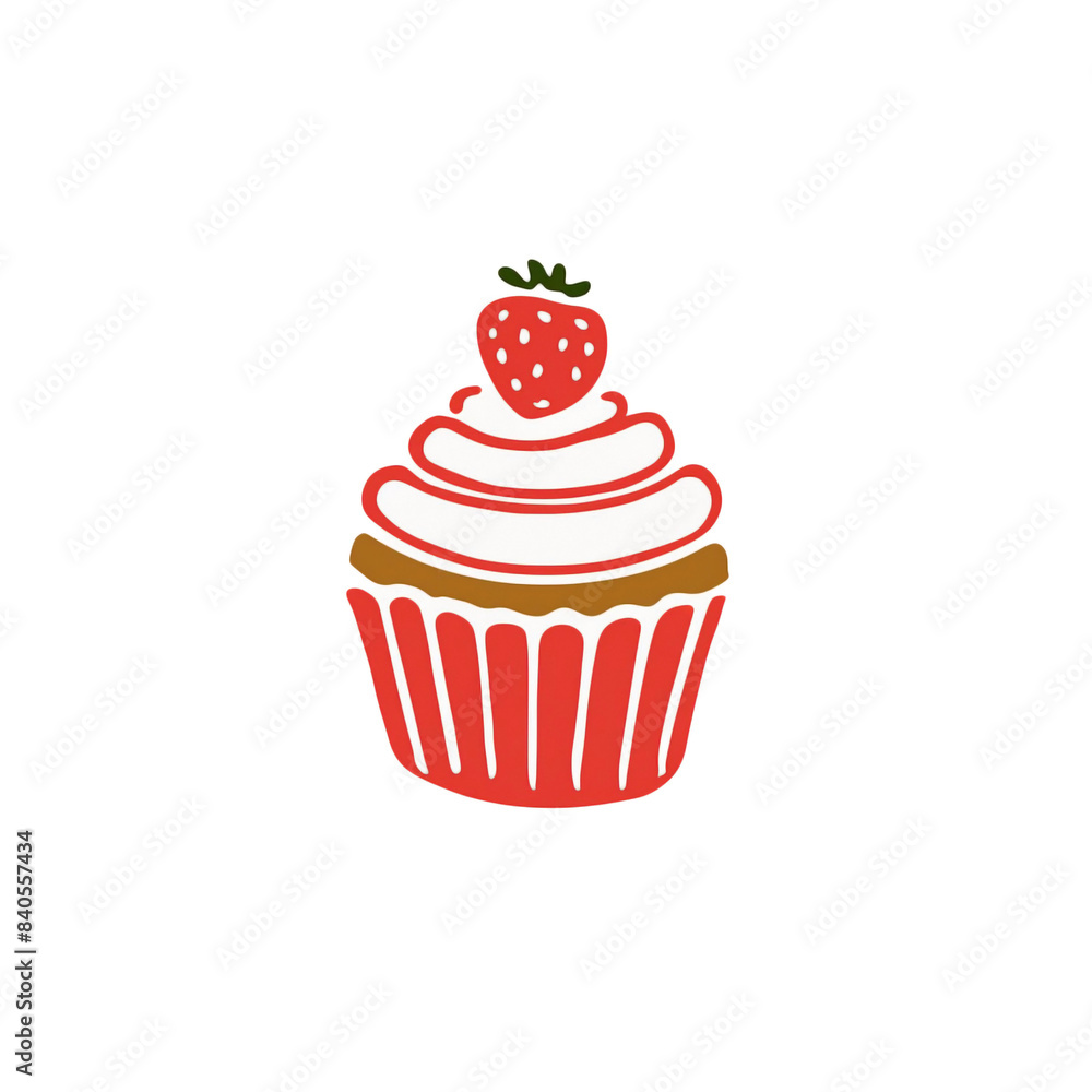 いちごのカップケーキのシンプルな手書き風アイコンイラスト 白背景の切り抜き いちごのカップケーキのシンプルな手書き風アイコンイラスト 白背景の切り抜き