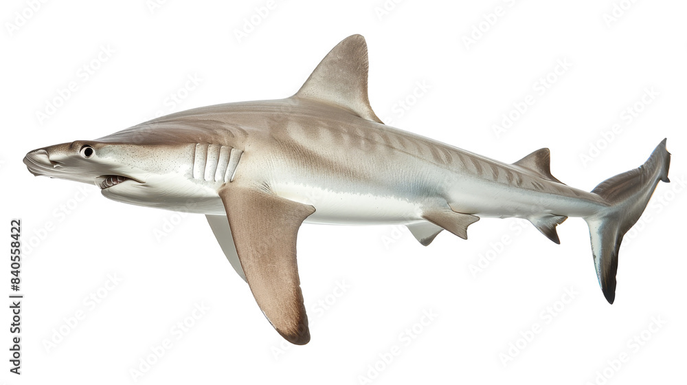 A great white shark swimming, showcasing its powerful form and detailed features against a transparent background. A great white shark swimming, showcasing its powerful form and detailed features against a transparent background.