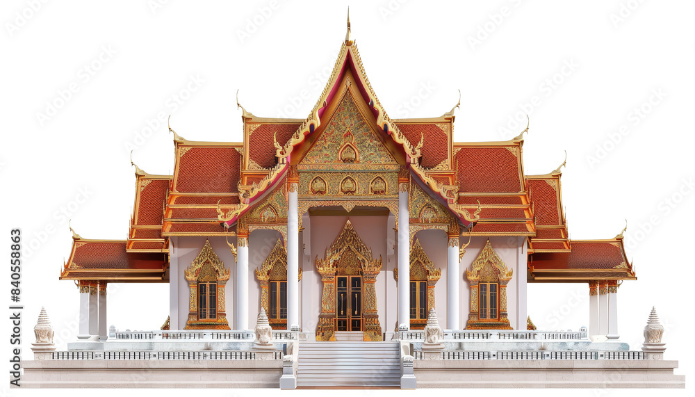 Stunning traditional Thai temple with intricate architecture, red and gold roof, and ornate decorations. Stunning traditional Thai temple with intricate architecture, red and gold roof, and ornate decorations.