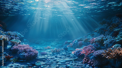 coral blue water in the ocean  oceanic view  underwater life scene  coral blue background