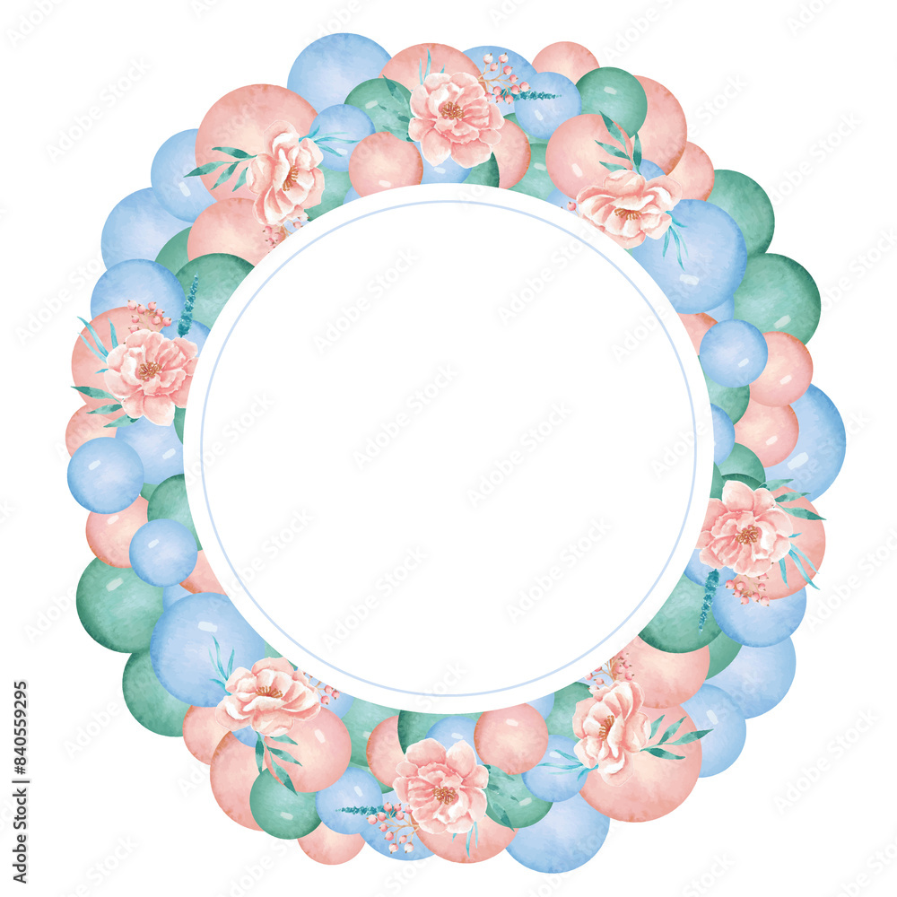 watercolor balloon arrangement on circle frame element watercolor balloon arrangement on circle frame element