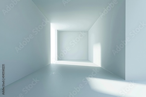 Perspective Room. Empty White Room with Cubic Elements and Shadows