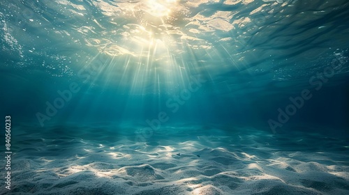 mysterious underwater scene with sunlight rays keep the ocean clean concept