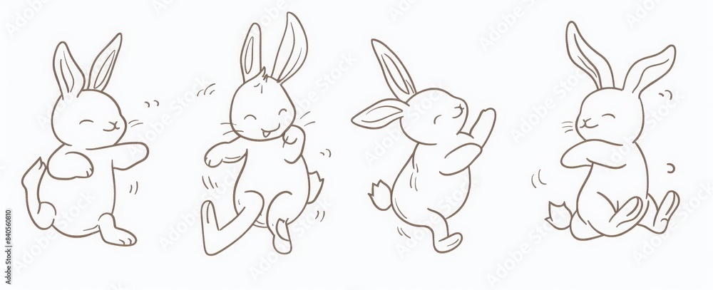 Various doodle bunnies. Dancing, standing, fighting, running rabbits. Hand drawn modern illustration. Simple cartoon creatures. Icon, logo, print templates. Isolated elements. New year symbol. Various doodle bunnies. Dancing, standing, fighting, running rabbits. Hand drawn modern illustration. Simple cartoon creatures. Icon, logo, print templates. Isolated elements. New year symbol.