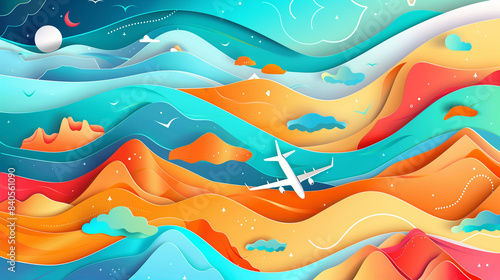 Wallpaper in the natural concept, landscape with plane mountains, Landscape sunset with colorful mountains