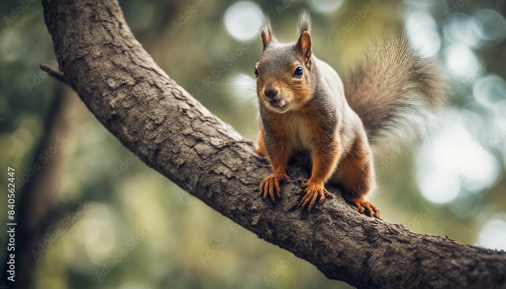 A small brown squirrel on a tree branch. A small brown squirrel on a tree branch.