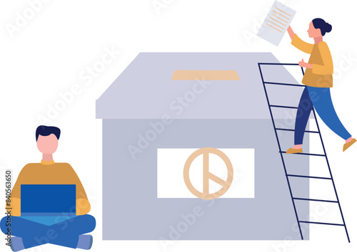 The girl is voting in the box.